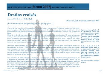 Destins croisés - Institution de Lavigny