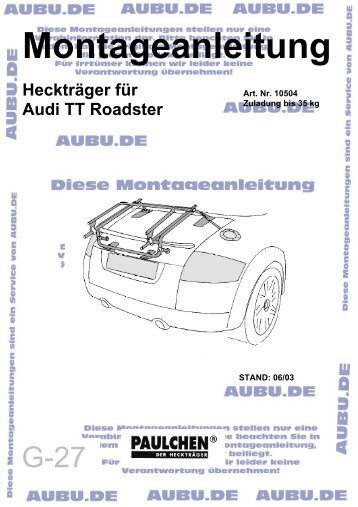 Montageanleitung Heckträger für Audi TT Roadster - AUBU.DE ...