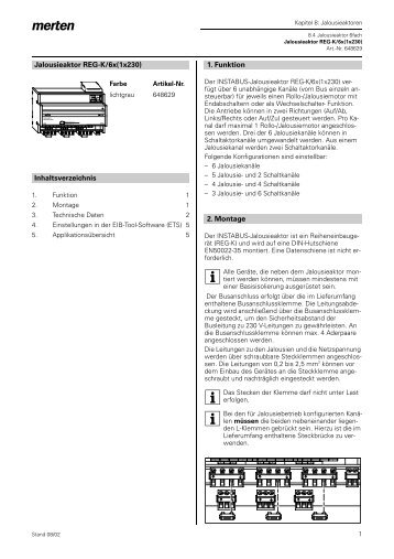 Jalousieaktor REG-K/6x(1x230) Inhaltsverzeichnis 1. Funktion 2 ...