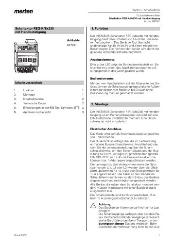 Schaltaktor REG-K/8x230 mit Handbetätigung Inhaltsverzeichnis 1 ...