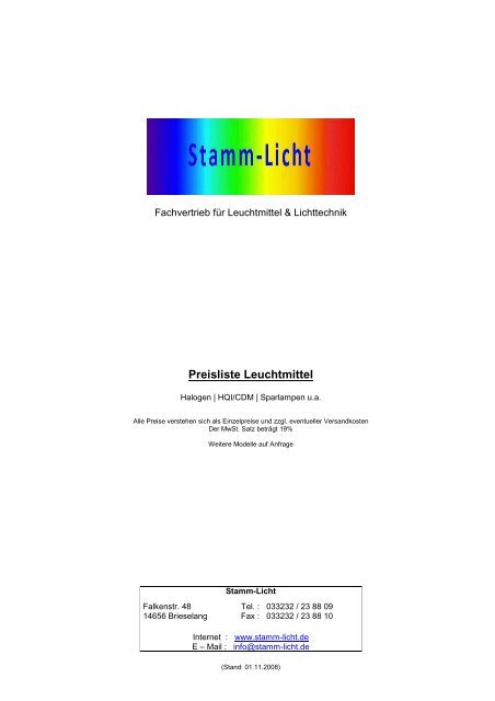 Preisliste Leuchtmittel - Stamm-Licht, Ingo Stamm