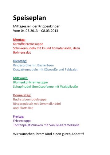 Speisepläne der Kirppenkinder vom 21.01.2013 - Mertingen