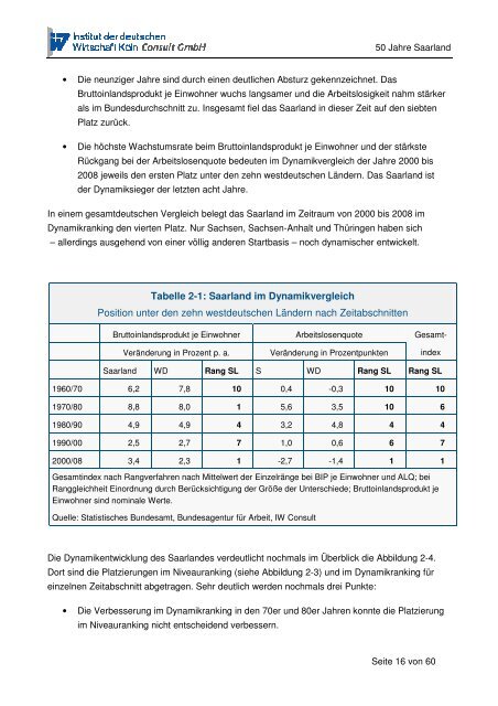 Wirtschaft Saarland 1959 bis 2009