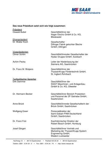 Liste des amtierenden Präsidiums