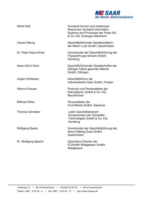 Liste des amtierenden Präsidiums