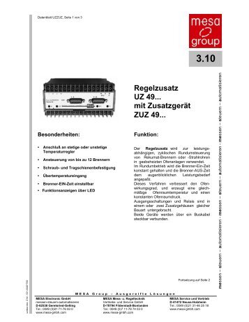 Regelzusatz UZ 49... mit Zusatzgerät ZUZ 49... - MESA Electronic ...