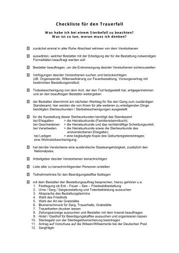 Checkliste für den Trauerfall - Meschede