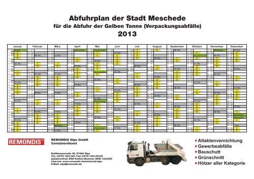 Abfallkalender 2013 DSD Deutschland (gelbe Tonne) - Meschede