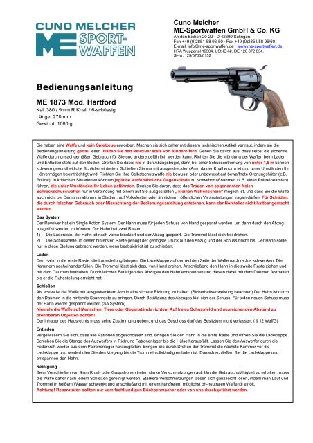 El aparato interferencia Cumplir Bedienungsanleitung - Cuno Melcher ME-Sportwaffen GmbH &amp; Co ...