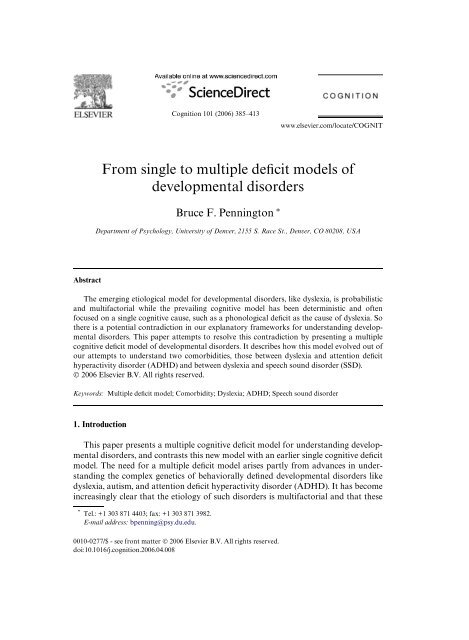 From single to multiple deficit models of developmental disorders