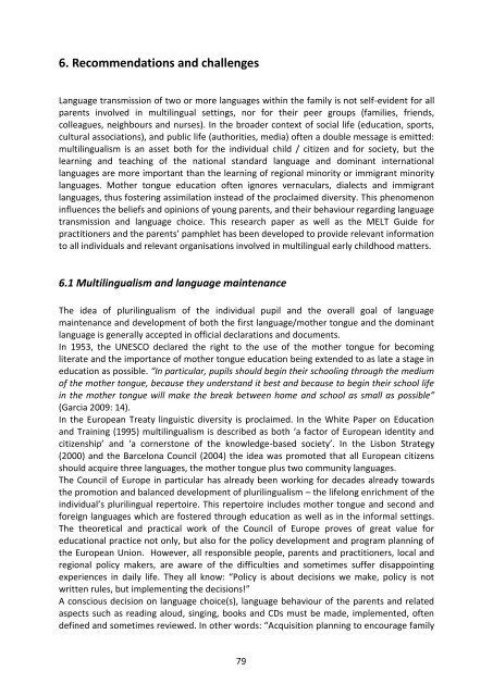 Multilingual Early Language Transmission (MELT) - Mercator ...