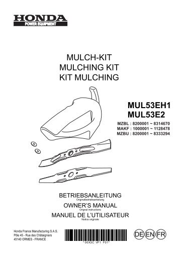 MUL53EH1 MUL53E2 MULCH-KIT MULCHING KIT KIT ... - Honda