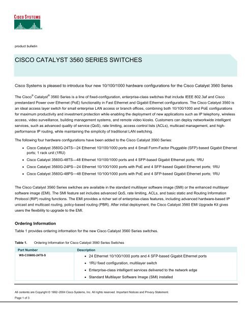 WS-C3560-24PS-S Data Sheet