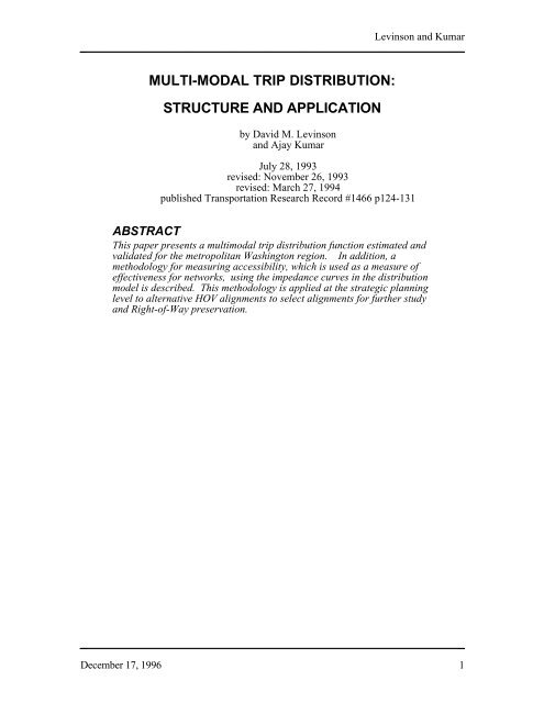 multi-modal trip distribution: structure and application