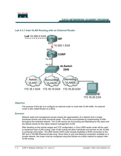 Lab 4.3.1 Inter-VLAN Routing with an External Router