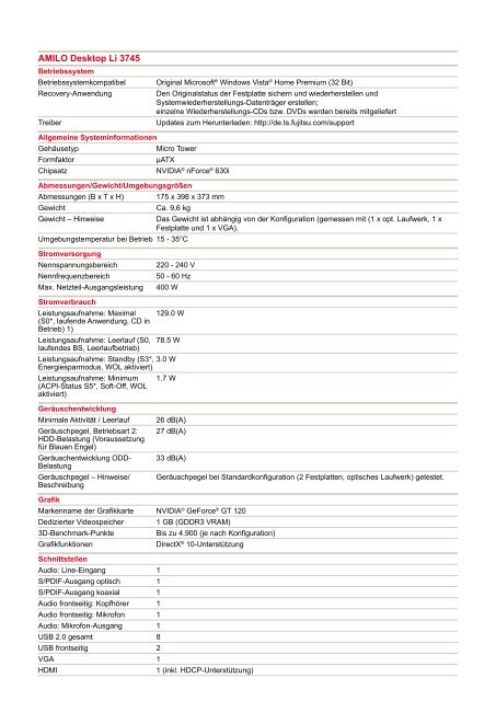 Datenblatt AMILO Desktop Li 3745 - Fujitsu