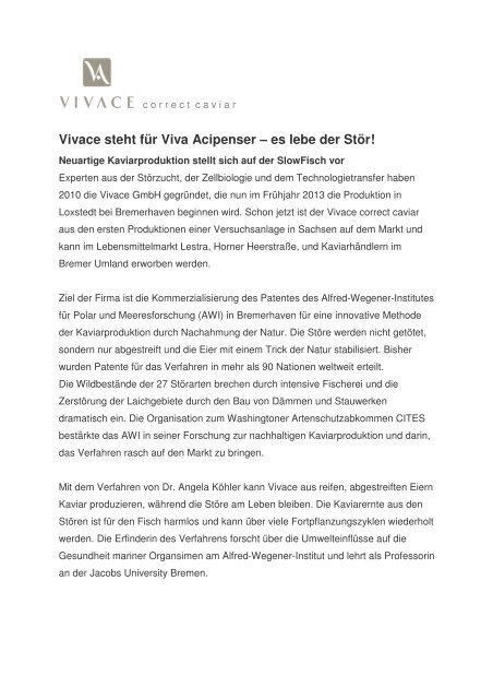 Vivace Presse Slow fisch - Messe Bremen