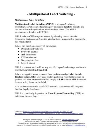 Multiprotocol Label Switching - Router Alley