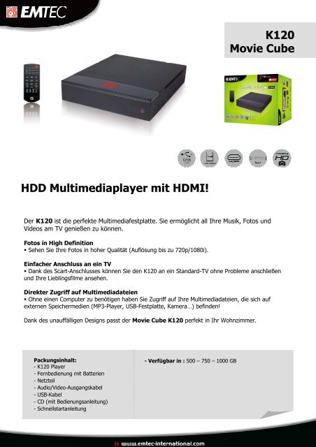 K120 Movie Cube HDD Multimediaplayer mit HDMI! - Lieske ...