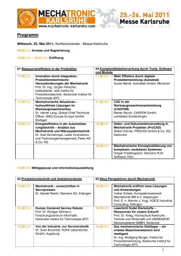 Konferenzprogramm der MECHATRONIC KARLSRUHE 2011 (PDF)