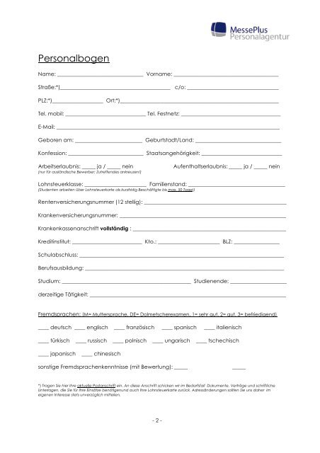 Personalbogen - MessePlus