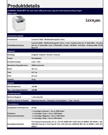 LEXMARK X502N MFP A4 color laser USB print scan copy fax Host ...