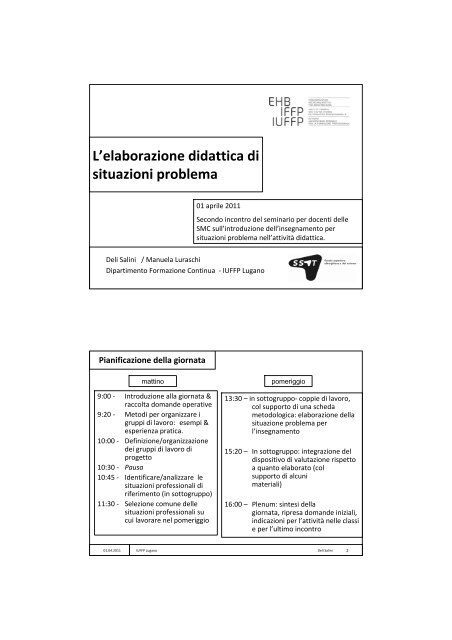 Presentazione “L'elaborazione didattica di situazioni problema”