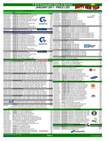 Standard Price List January 24 - 2011 - F & K Computer Sales ...