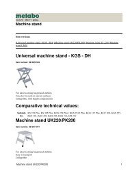 Universal machine stand - KGS - DH Comparative ... - Metabo
