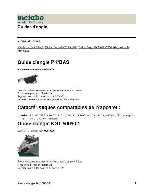 Guide d'angle KGT 500/501 - Metabo