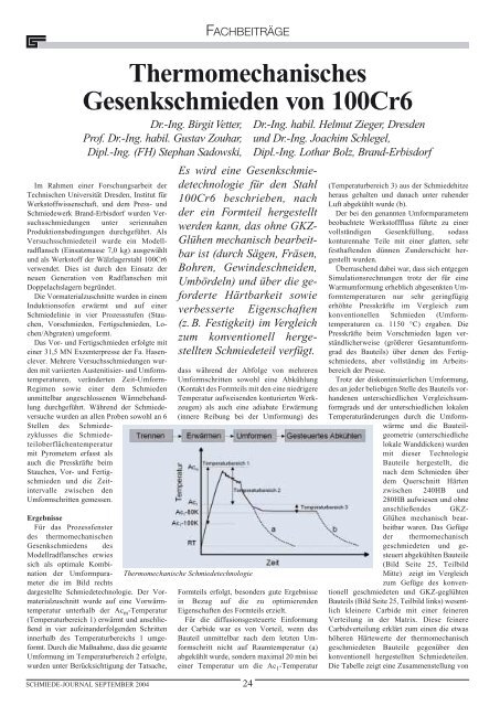 Thermomechanisches Gesenkschmieden von 100Cr6