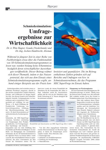 Schmiedesimulation: Umfrage- ergebnisse zur Wirtschaftlichkeit