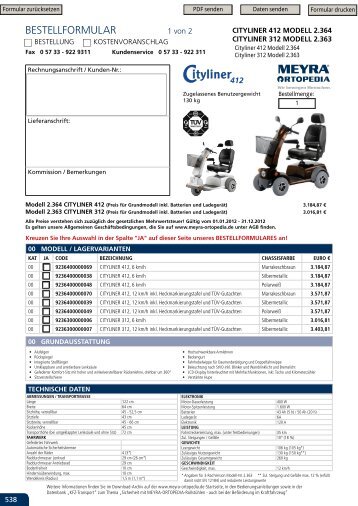 Bestellformular Modell 2364 Cityliner 412 - Meyra