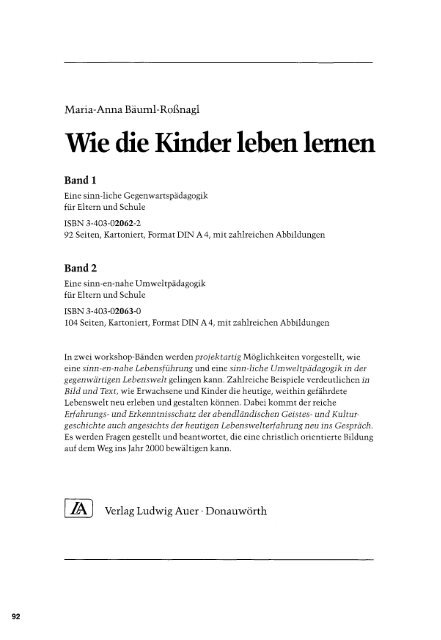 Wie die Kinder Leben lernen Band 1 - Baeuml-rossnagl.de