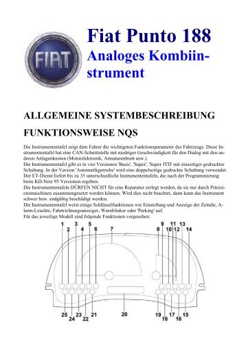 Fiat Punto 188 Analoges Kombiinstrument.pdf - AutoExtrem.de