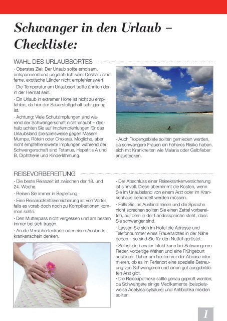 Schwanger in den Urlaub -; Checkliste: