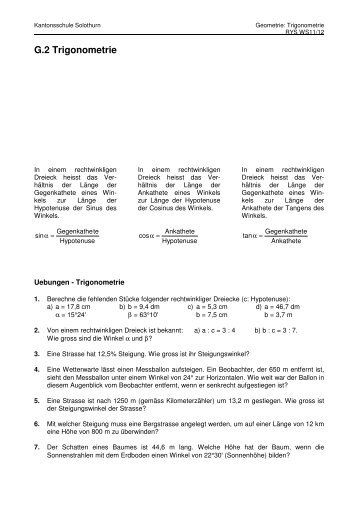 G2 Trigonometrie - Kantonsschule Solothurn