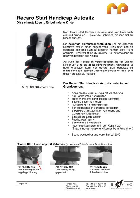 Recaro Start Handicap Autositz Sicherheit - Rehatec