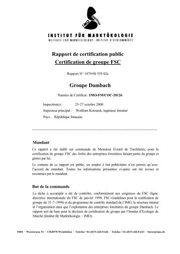 Rapport de certification public Certification de groupe FSC ... - IMO