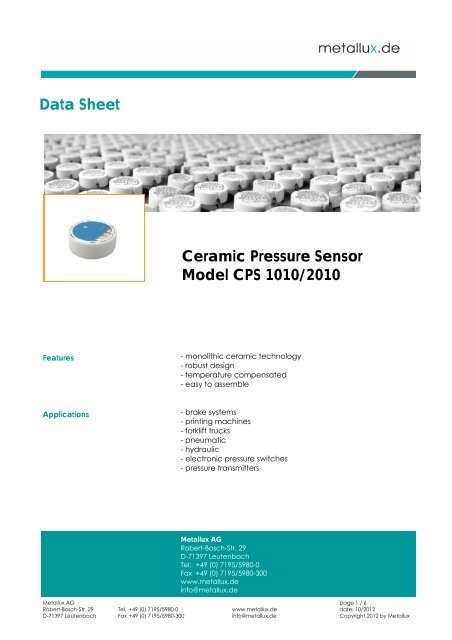 Technical Data Sheet - Metallux AG