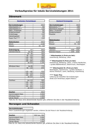 Verkaufspreise für lokale Serviceleistungen 2011 ... - DanCenter