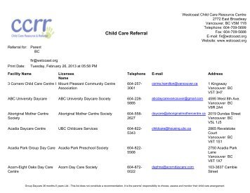 Westcoast Child Care Resource Westcoast Child Care Resource