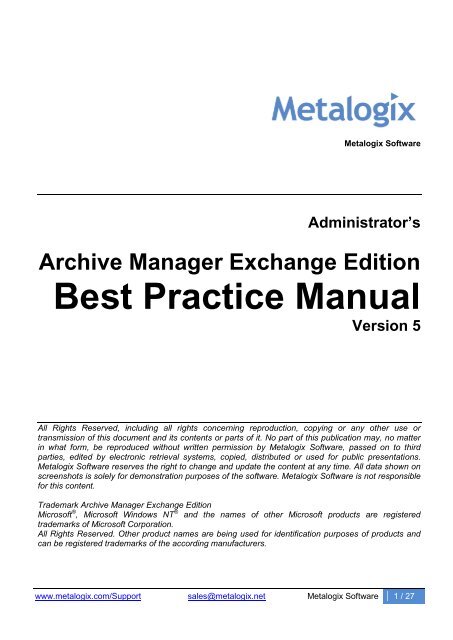Best Practice manual for Archive Manager Exchange - Metalogix