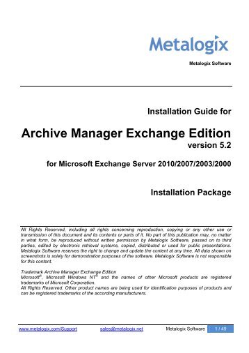 Archive Manager Exchange Edition Install Package ... - Metalogix