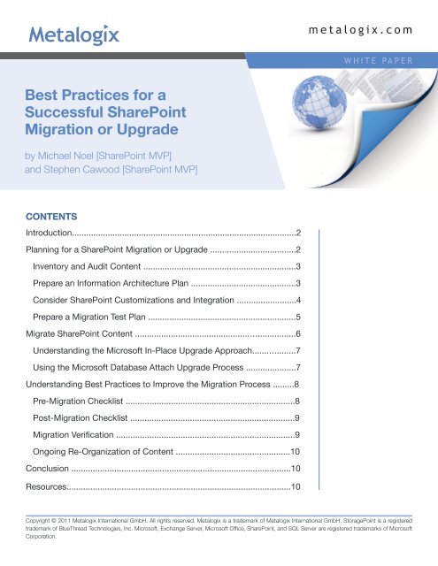 Best Practices for a Successful SharePoint Migration or ... - Metalogix