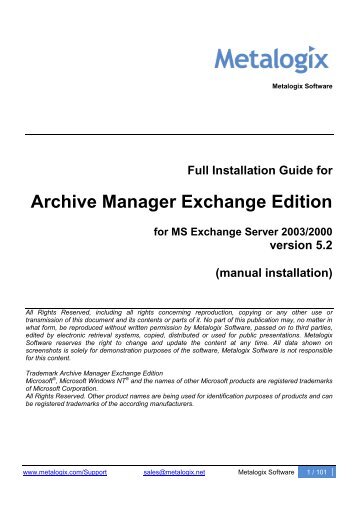 Manual Installation Guide for Microsoft Exchange Server ... - Metalogix