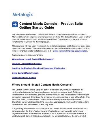 Getting Started Guide for Content Matrix - Metalogix