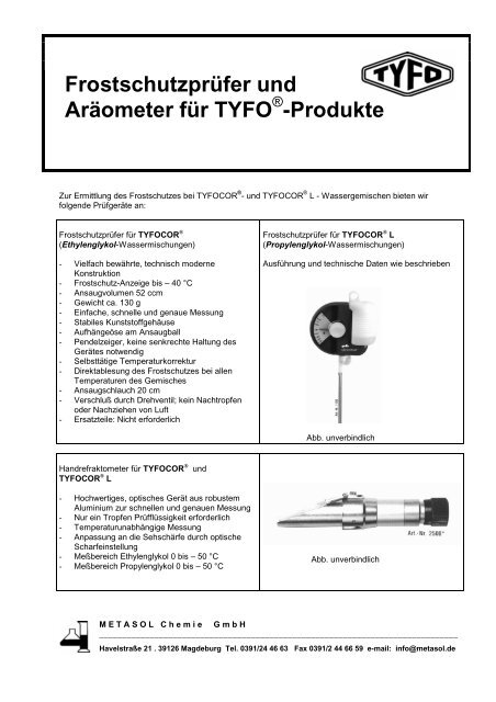 Zur Ermittlung Des Frostschutzes Bei TYFOCOR Und TYFOCOR L