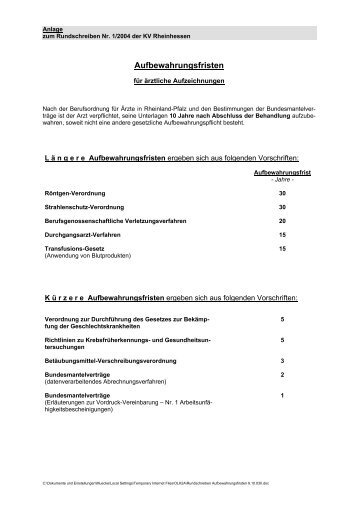 Gesetzlich vorgeschriebene Mindestaufbewahrungsfristen