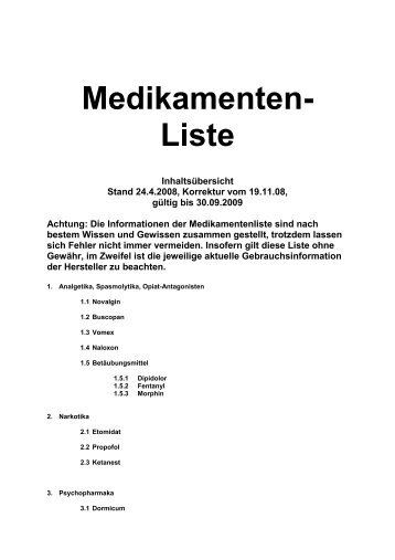 27.3.2008: Neue Medikamentenliste RD ... - Notarzt-dortmund